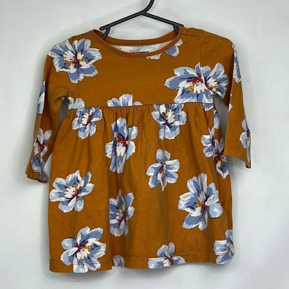 Old Navy Fall brown and purple long sleeve floral knit dress size 6-12 m EUC